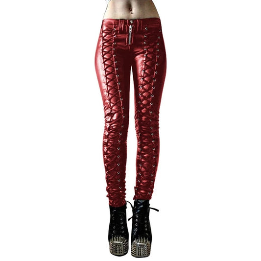 Woman’s steampunk gothic faux leather lace up pants