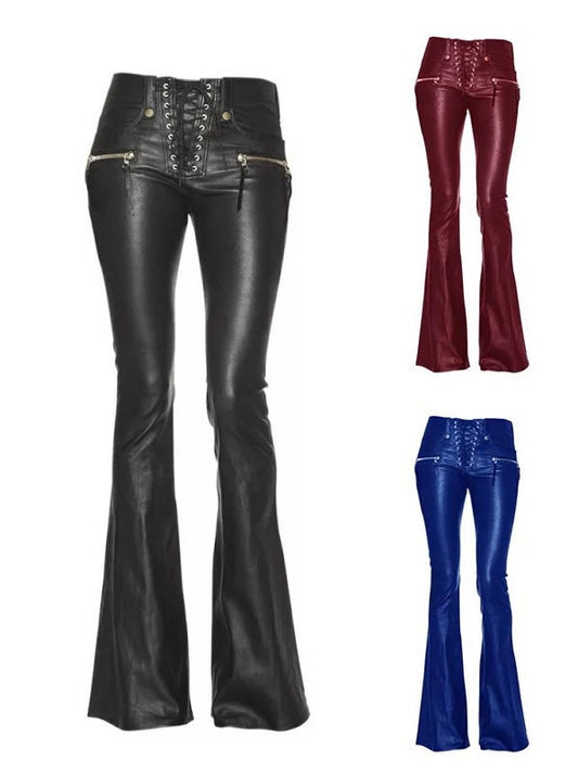 Woman’s steampunk gothic faux leather bell bottom pants